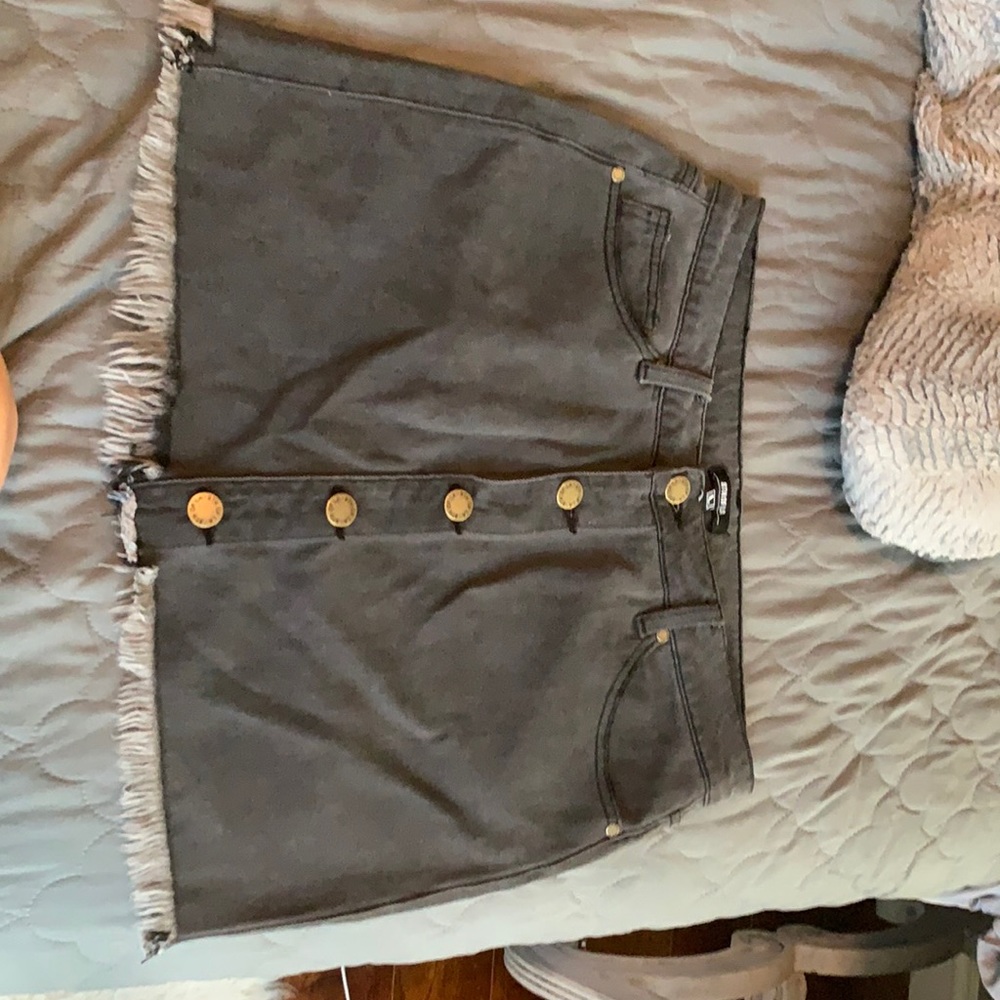 Black denim button down skirt
